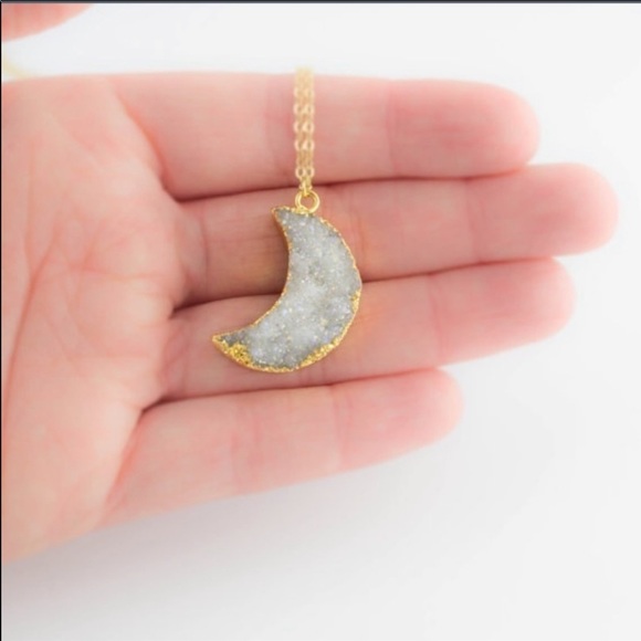Farah Jewelry Jewelry - NWOT. White Druzy Quartz Moon Pendant 🌙